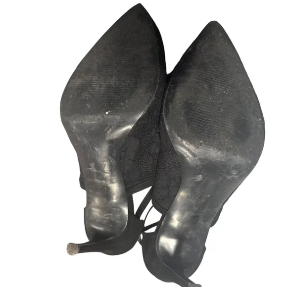 NINE WEST Sexy Lace Overlay Black Strap Pumps Heels 10 - Picture 14 of 17